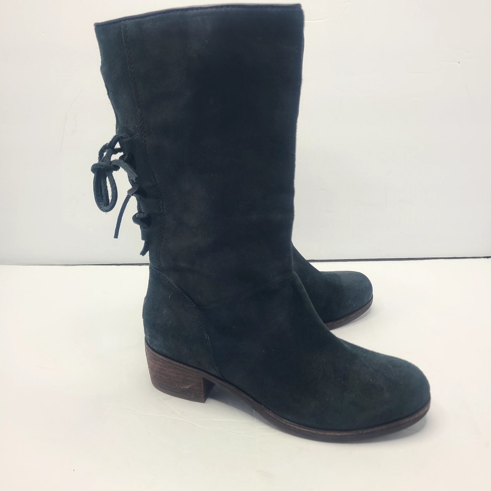 UGG Black Suede Lace Up Boots Women 7 Boho Western Dark Academia Riding